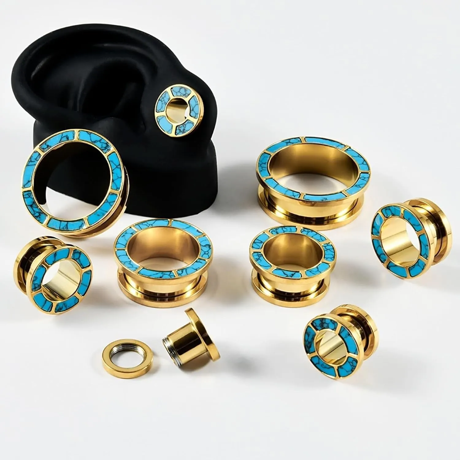 Tunnel Plug Earrings, Ear Gauges for Women Stainless Steel Screw Back Tunnel with Opal Pierced Earrings for Women 2pcs