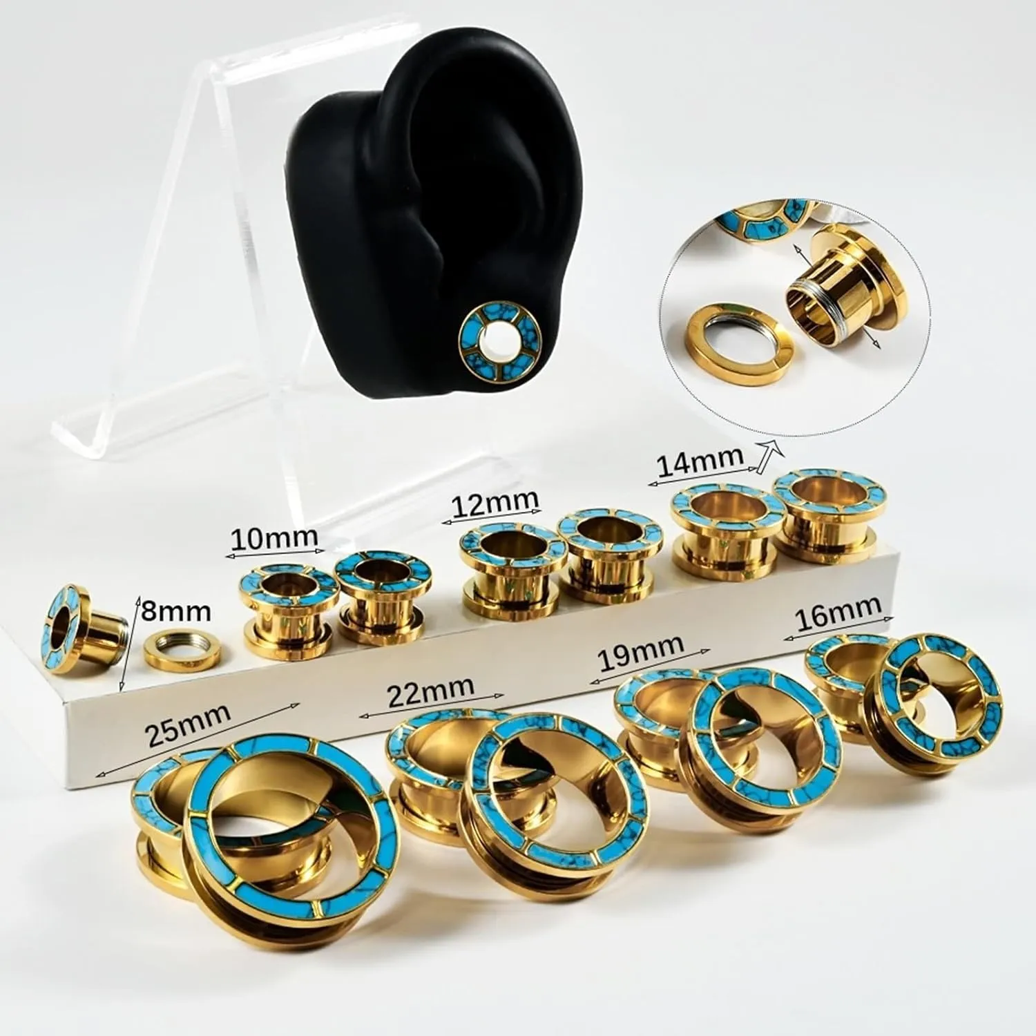 Tunnel Plug Earrings, Ear Gauges for Women Stainless Steel Screw Back Tunnel with Opal Pierced Earrings for Women 2pcs