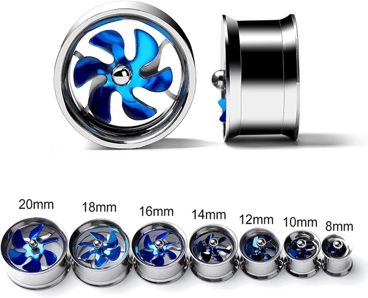 Tunnel Plug Earrings, Stainless Steel Gauges for Ears with Rotating Fan Body Piercing Jewelry for Ears 2pcs