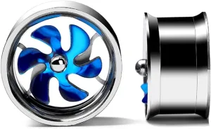 Tunnel Plug Earrings, Stainless Steel Gauges for Ears with Rotating Fan Body Piercing Jewelry for Ears 2pcs