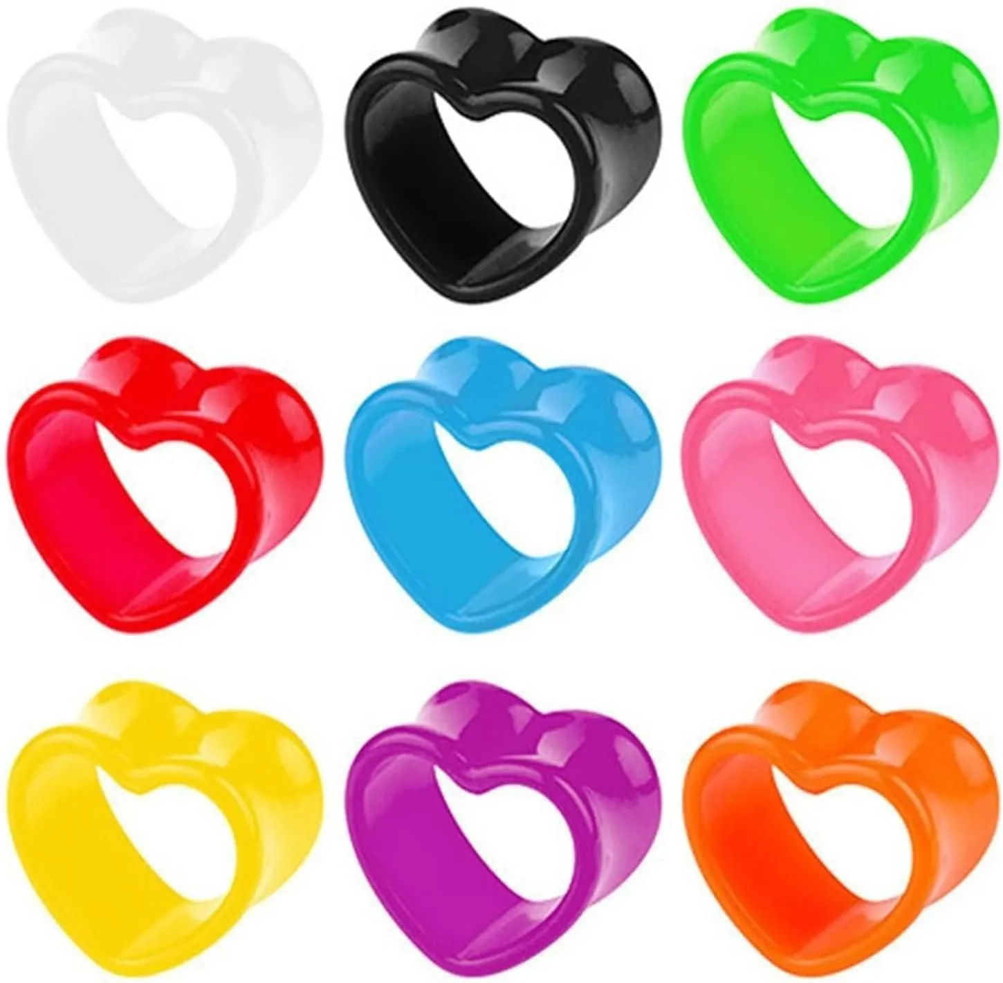 Tunnels for Ears, Gauges for Ears Acrylic Double Flared Heart Shape Pierced Earrings for Women 2pcs