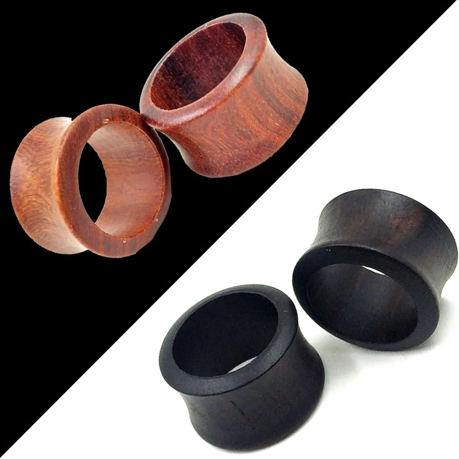 Tunnels for Ears, Wood Gauges Earrings Double Flared Brown Hoop Shape Body Piercing Jewelry for Women 2pcs