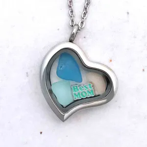 Turquoise, Aqua & Pink "Best Mom" Sea Glass Locket | #1680