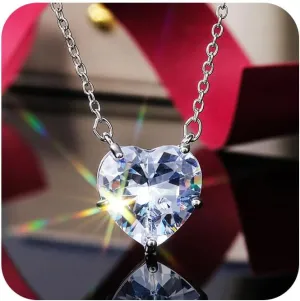 Tuwiqsdi 18k Platinum Plated Heart Necklace Fashion Jewelry 925 Sterling Silver Shiny 5A 3CT CZ Crystal Diamond Love Heart Pendant Necklace with 18 inches Wave Chain for Women