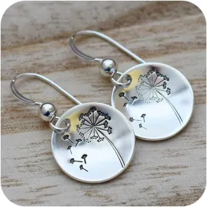 Tuwiqsdi 925 Sterling Silver Dandelion Earrings Fashion Jewelry Vintage Silver Dandelion Flower Retro Style Hook Dangle Circle Earrings for Women