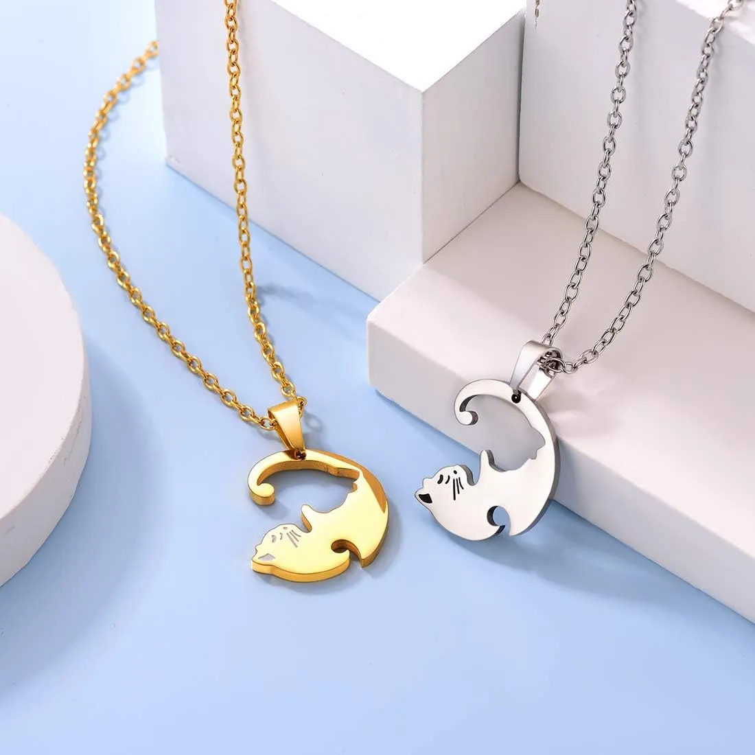 U7 Cat Pendant Necklace for Women Stainless Steel Cute Kitty Cat Jewelry Gift