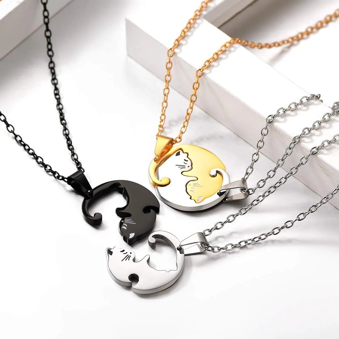U7 Cat Pendant Necklace for Women Stainless Steel Cute Kitty Cat Jewelry Gift