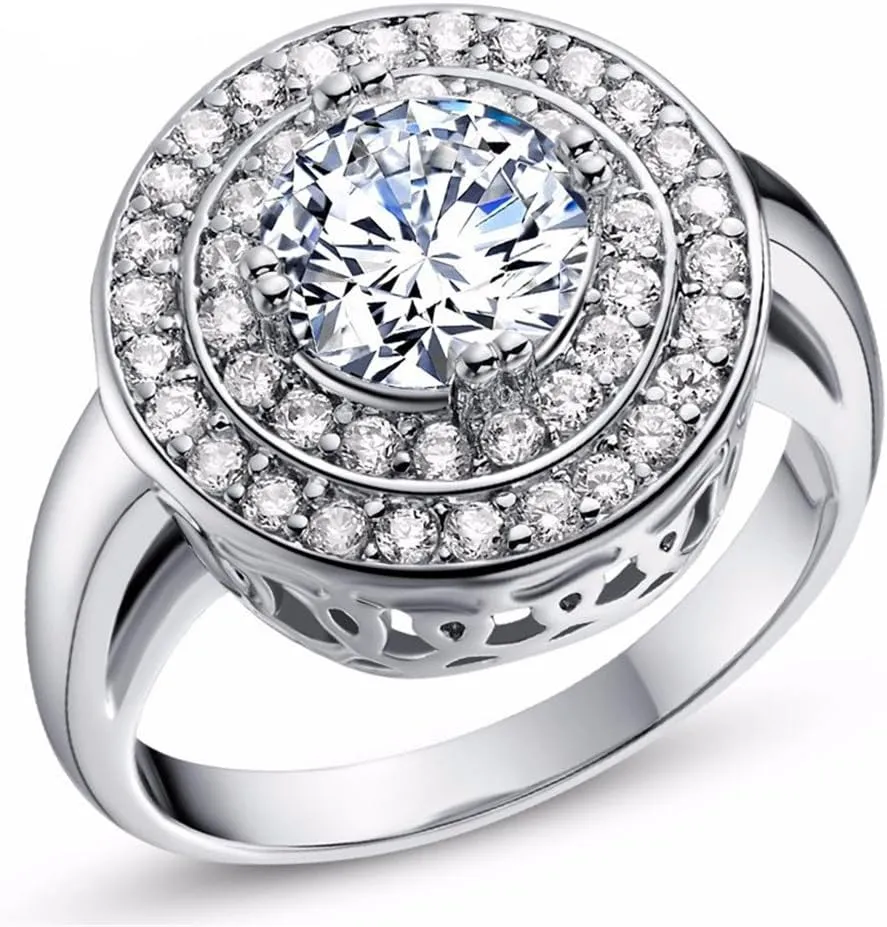 Uloveido Charm Platinum Plated Created Diamond Cubic Zirconia Anniversary Birthday Valentine's Day Cocktail Rings for Women Female J602