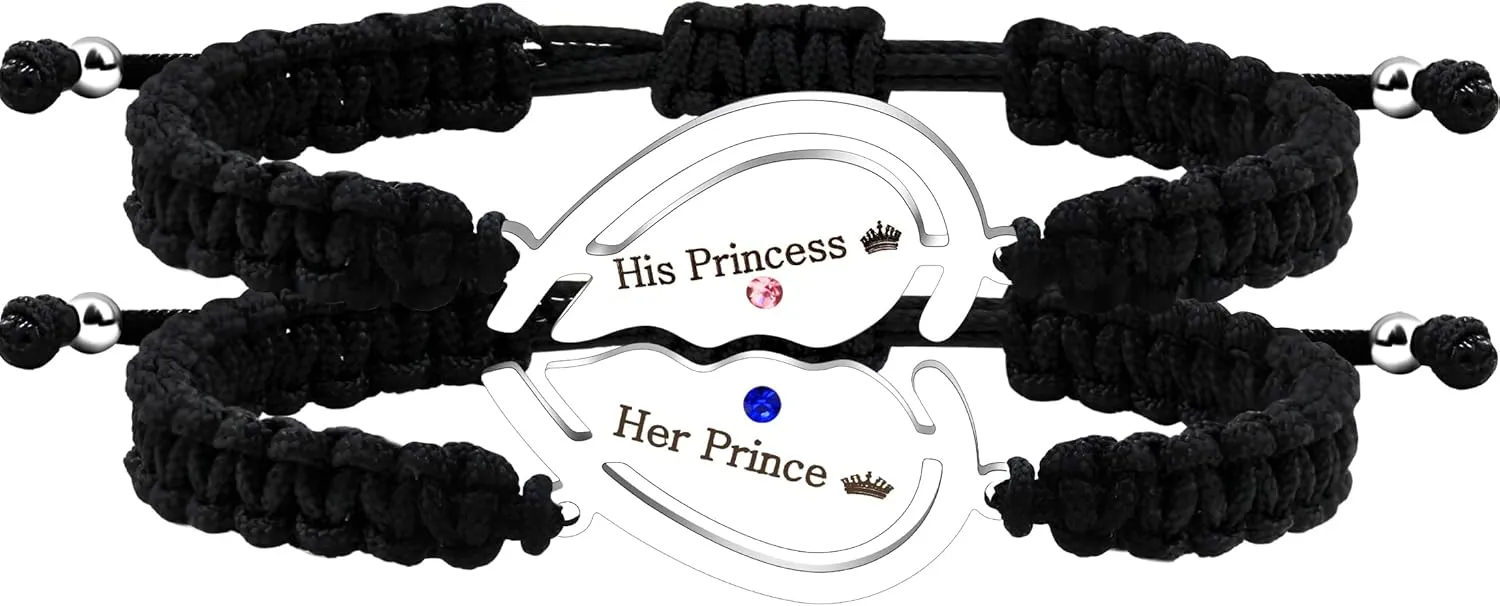 Uloveido Free Engraving Custom Puzzle Heart Bracelet for Couples, Black String Stainless Steel | His and Her Relationship Matching Bracelets Custom Y4486