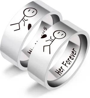 Uloveido His Always and Her Forever Rings for Lovers Couples - Men's Women's Stainless Steel Matching Love Heart Rings - Valentine's Day Birthday Promise Rings Set Y1536