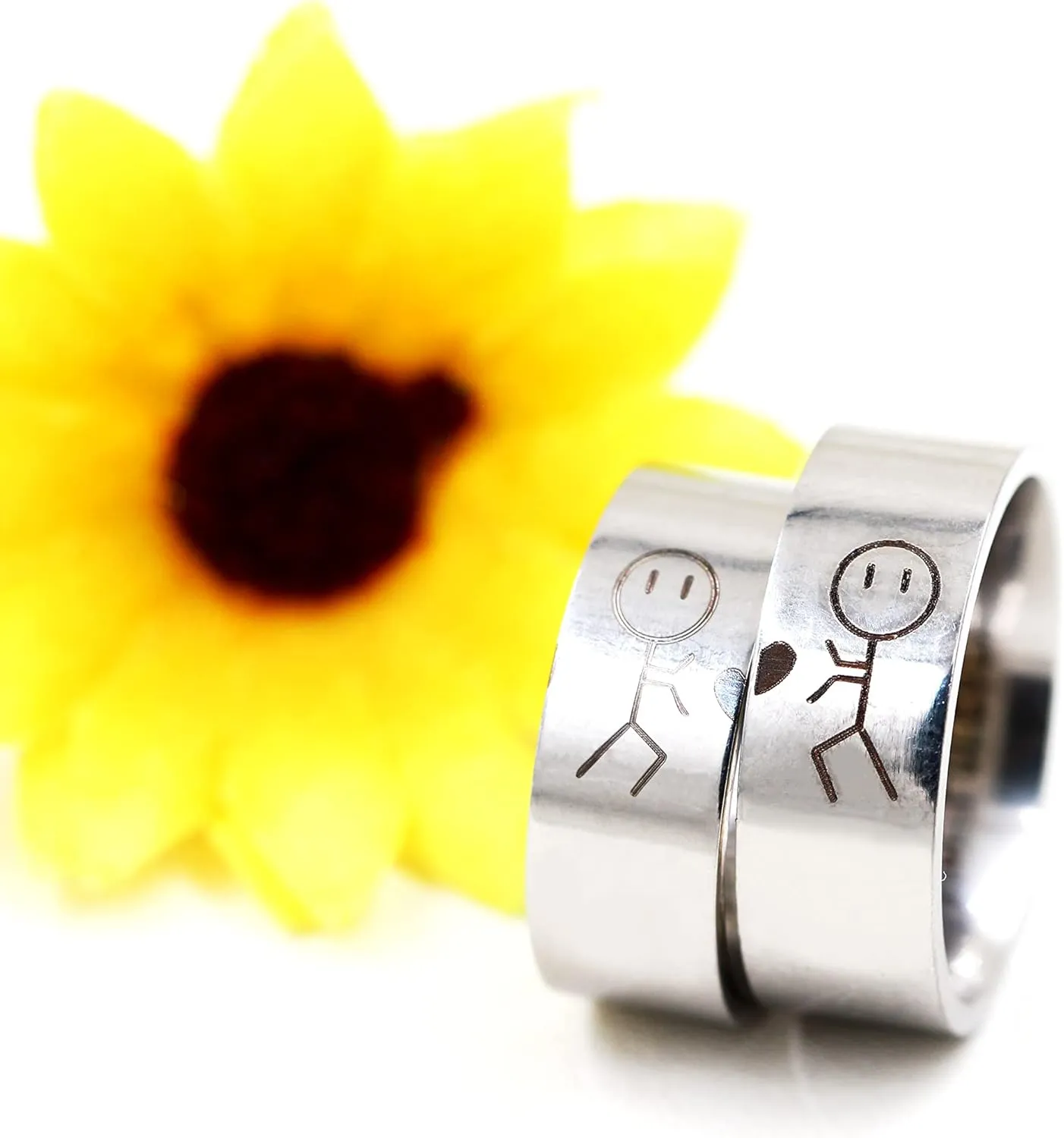 Uloveido His Always and Her Forever Rings for Lovers Couples - Men's Women's Stainless Steel Matching Love Heart Rings - Valentine's Day Birthday Promise Rings Set Y1536