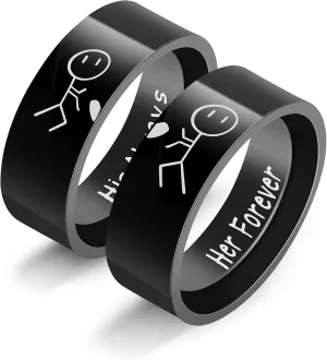 Uloveido His Always and Her Forever Rings for Lovers Couples - Men's Women's Stainless Steel Matching Love Heart Rings - Valentine's Day Birthday Promise Rings Set Y1536