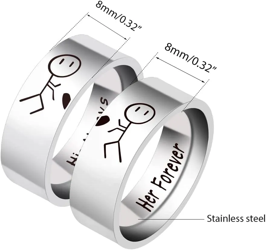 Uloveido His Always and Her Forever Rings for Lovers Couples - Men's Women's Stainless Steel Matching Love Heart Rings - Valentine's Day Birthday Promise Rings Set Y1536