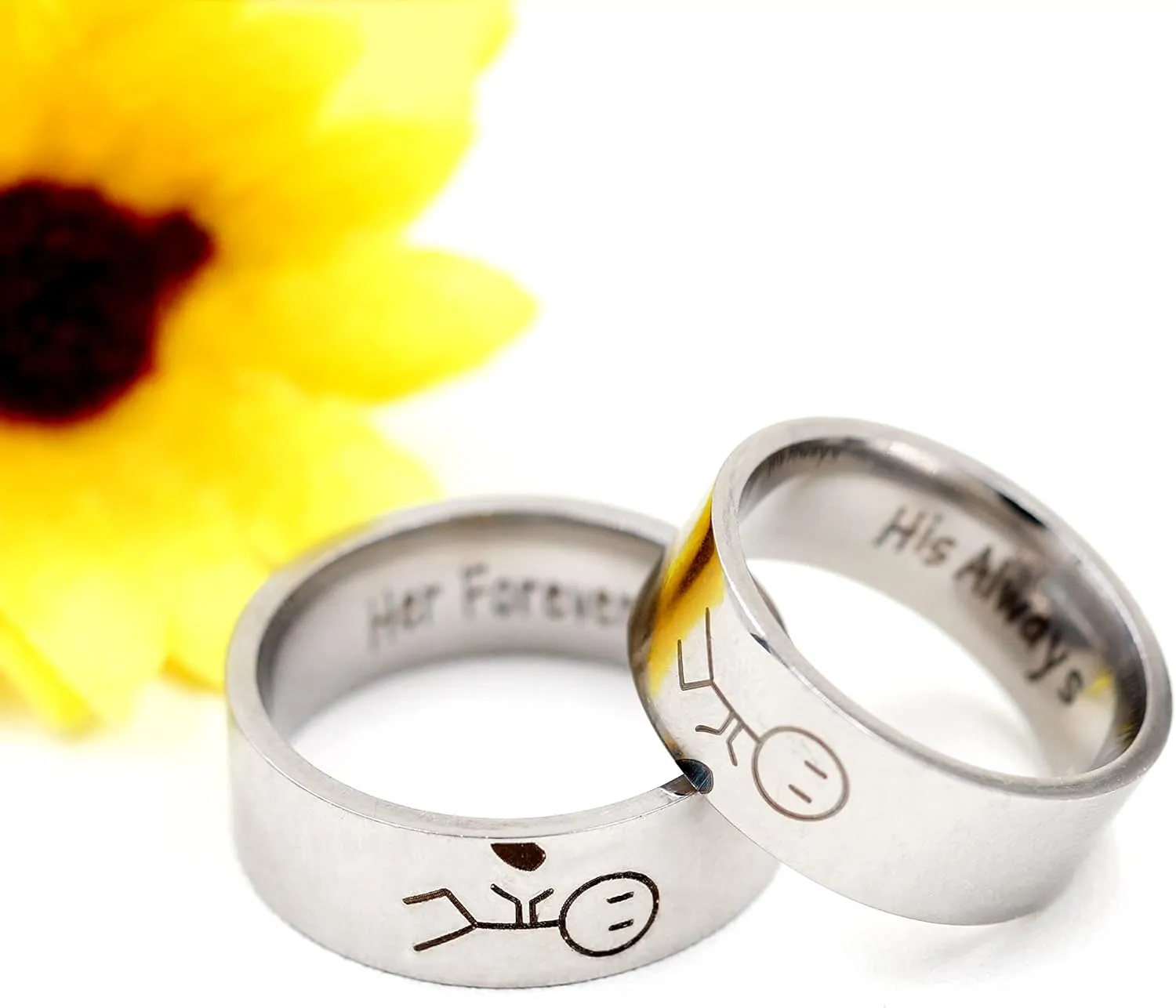 Uloveido His Always and Her Forever Rings for Lovers Couples - Men's Women's Stainless Steel Matching Love Heart Rings - Valentine's Day Birthday Promise Rings Set Y1536