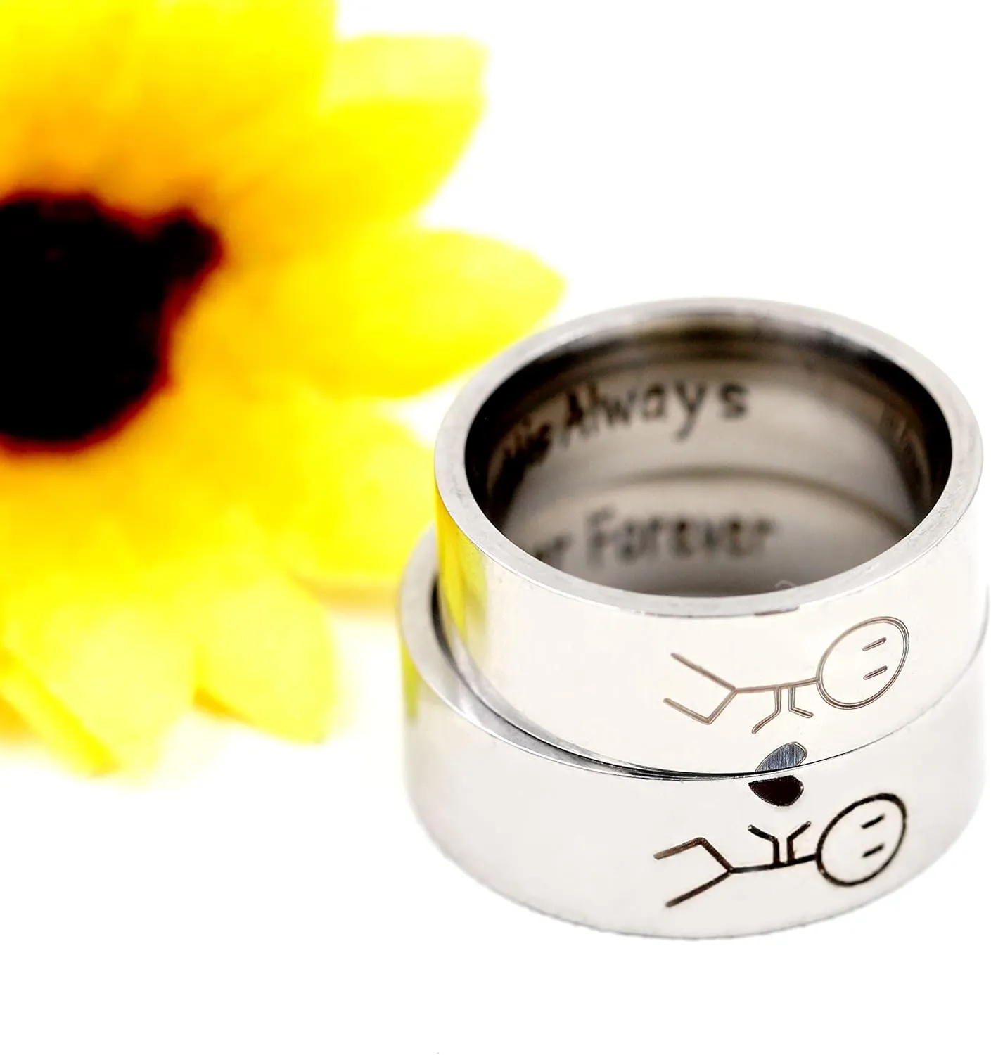 Uloveido His Always and Her Forever Rings for Lovers Couples - Men's Women's Stainless Steel Matching Love Heart Rings - Valentine's Day Birthday Promise Rings Set Y1536