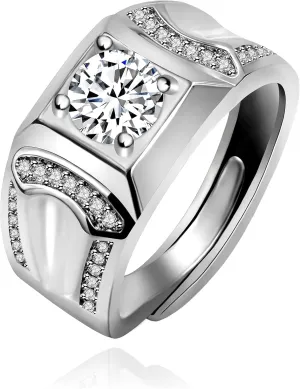 Uloveido Silver Color Cubic Zirconia Solitaire Wedding Engagement Rings Adjustable His and Hers Couple Rings Set for Women and Men