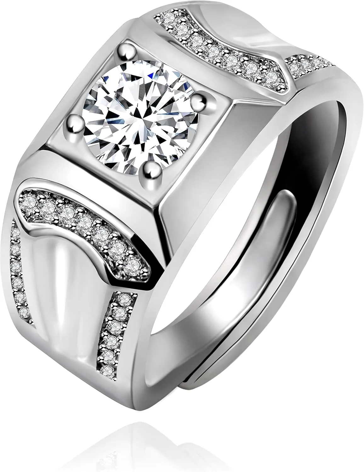 Uloveido Silver Color Cubic Zirconia Solitaire Wedding Engagement Rings Adjustable His and Hers Couple Rings Set for Women and Men