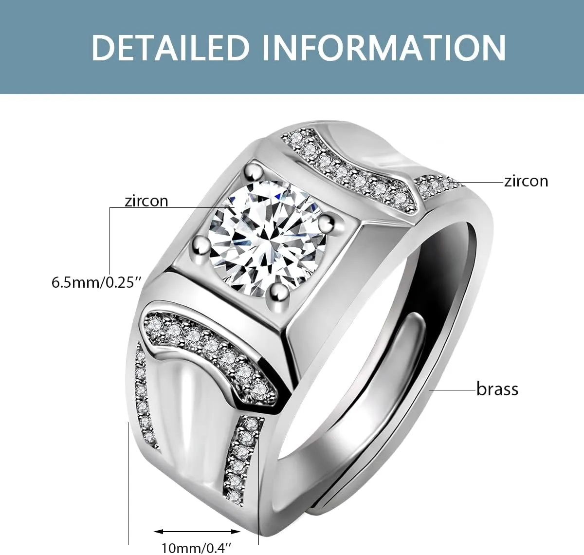Uloveido Silver Color Cubic Zirconia Solitaire Wedding Engagement Rings Adjustable His and Hers Couple Rings Set for Women and Men