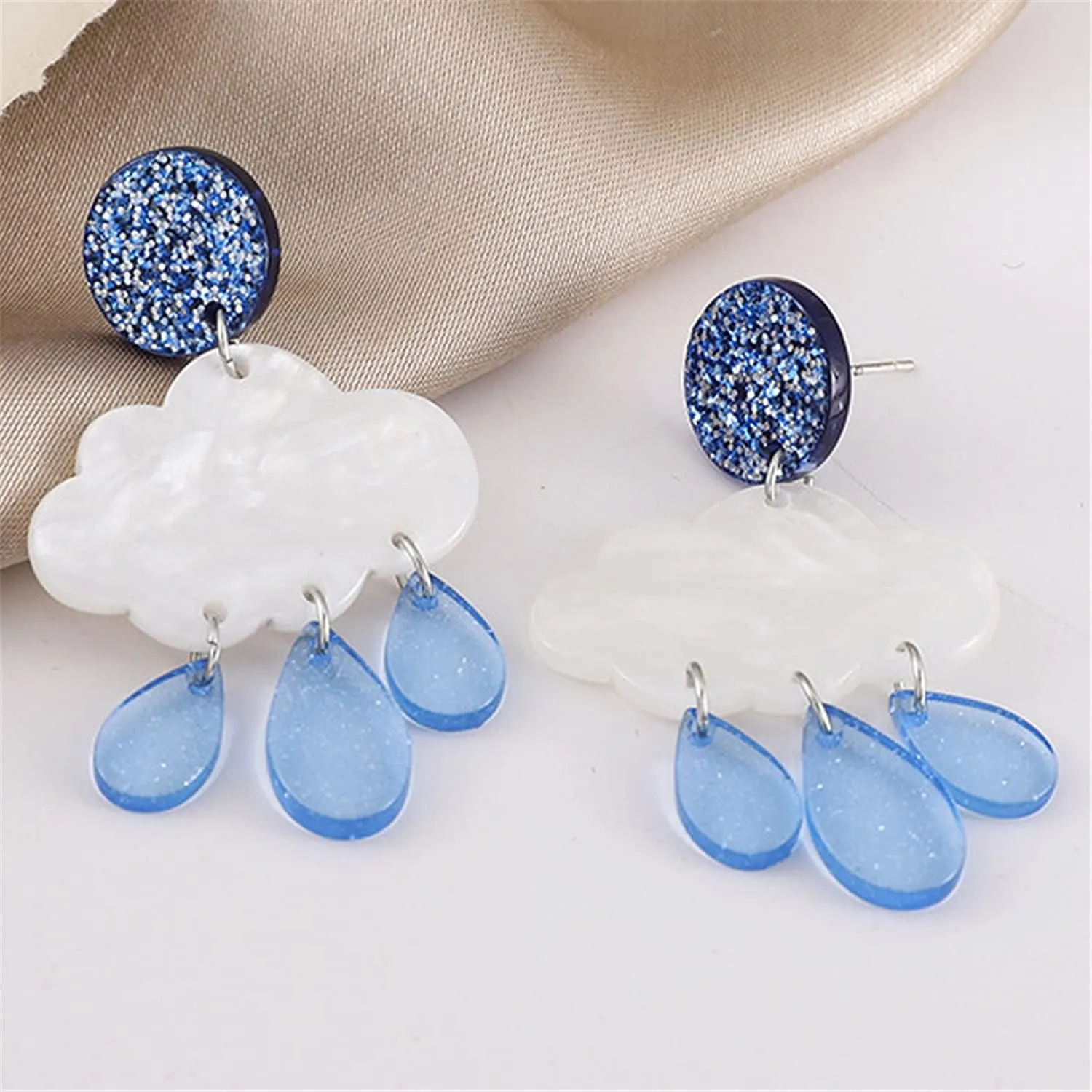 Unique Lightweight Cute Creative Clouds Water Droplets Dangle Drop Earrings Acrylic Weather Raindrops Stud Earrings for Women Statement Jewelry Gifts