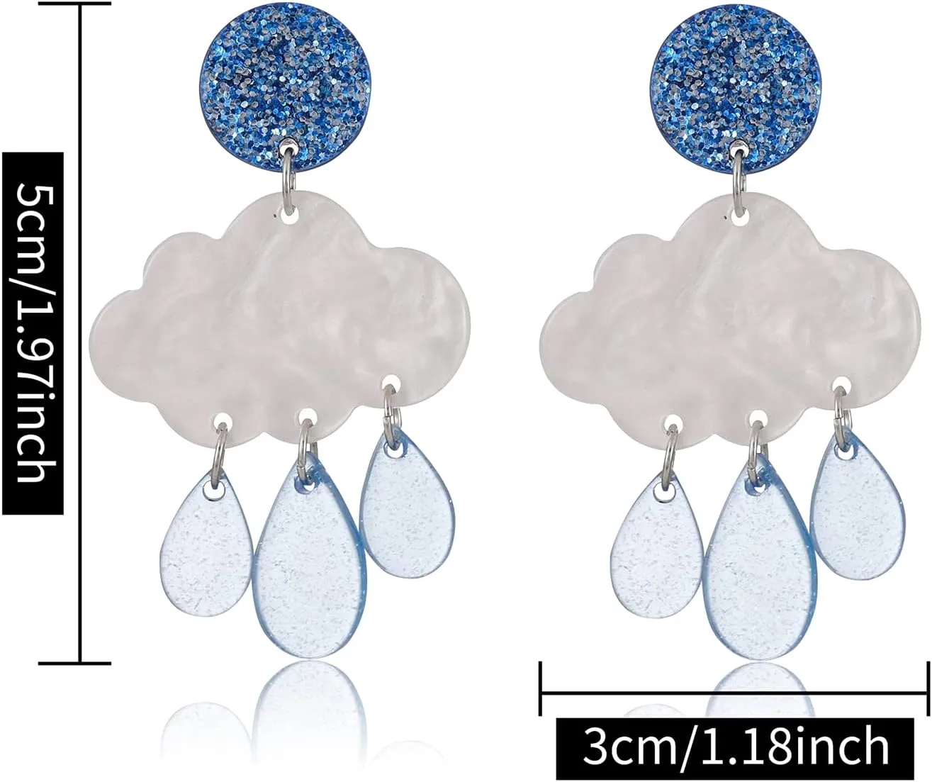 Unique Lightweight Cute Creative Clouds Water Droplets Dangle Drop Earrings Acrylic Weather Raindrops Stud Earrings for Women Statement Jewelry Gifts