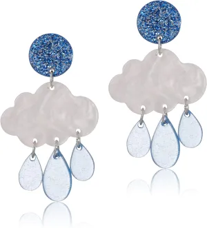 Unique Lightweight Cute Creative Clouds Water Droplets Dangle Drop Earrings Acrylic Weather Raindrops Stud Earrings for Women Statement Jewelry Gifts