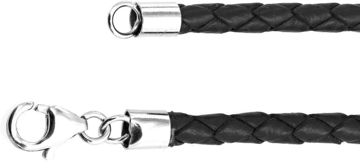 Unisex Genuine Brown Black Leather Braided Rope Weave Necklace Pendant Cord For Women Teens Men .925 Sterling Silver 14 16 18 20 24 Inch Length