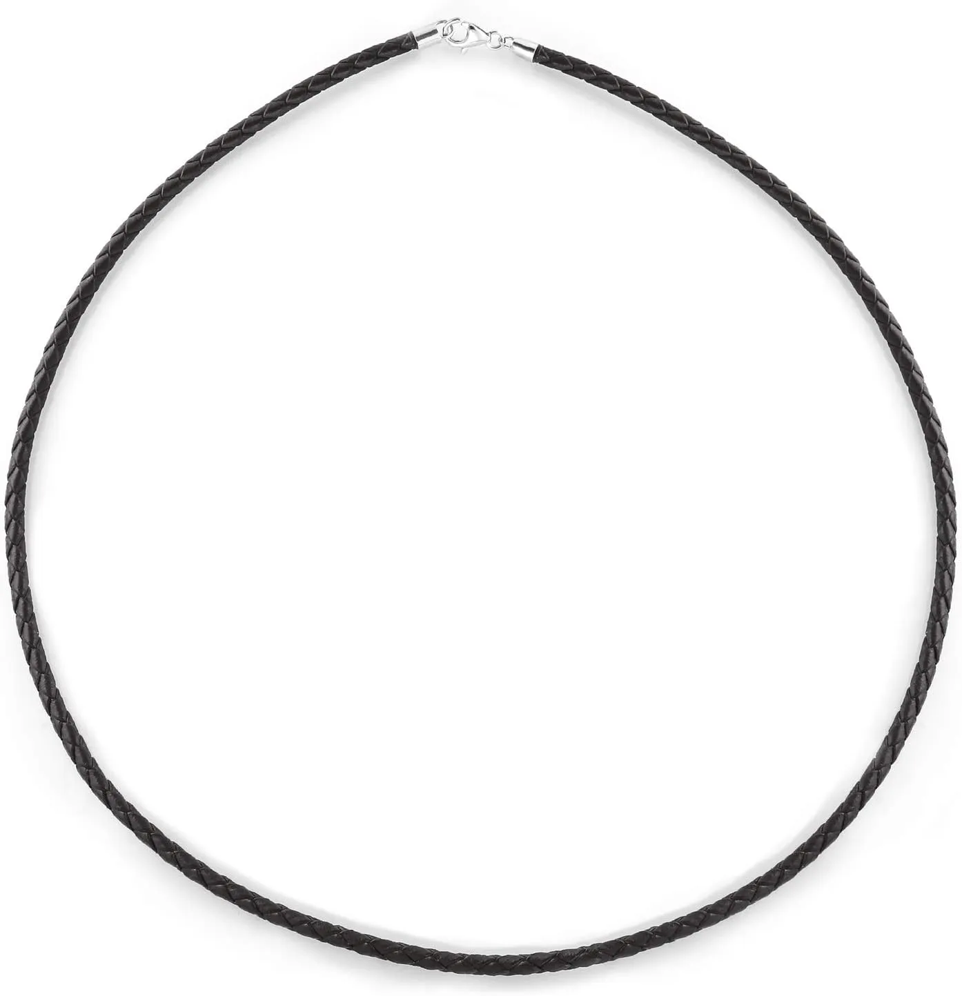 Unisex Genuine Brown Black Leather Braided Rope Weave Necklace Pendant Cord For Women Teens Men .925 Sterling Silver 14 16 18 20 24 Inch Length