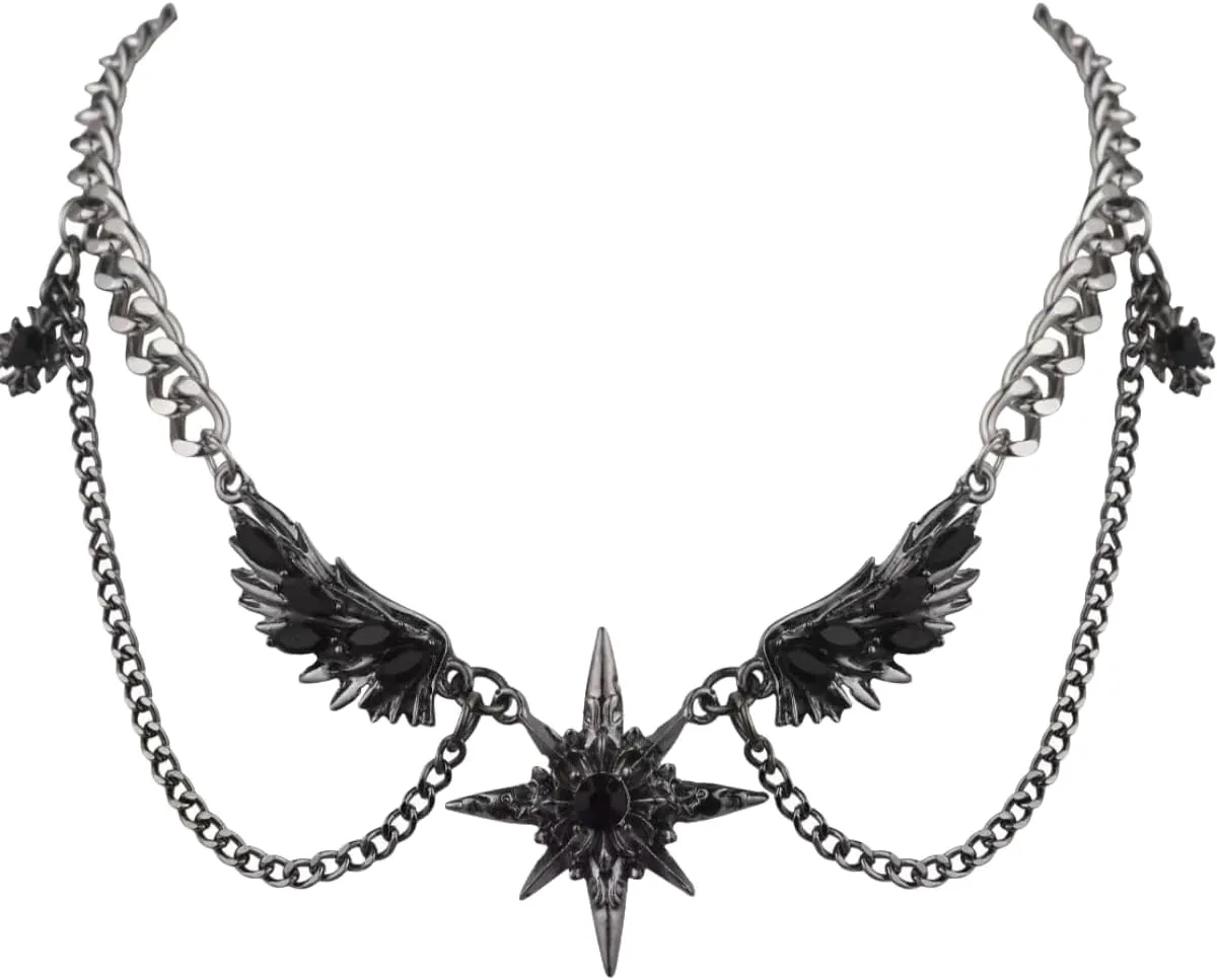 Unisex Gothic Dark Style Winged Star Tie Neck Necklace 12 4 inches