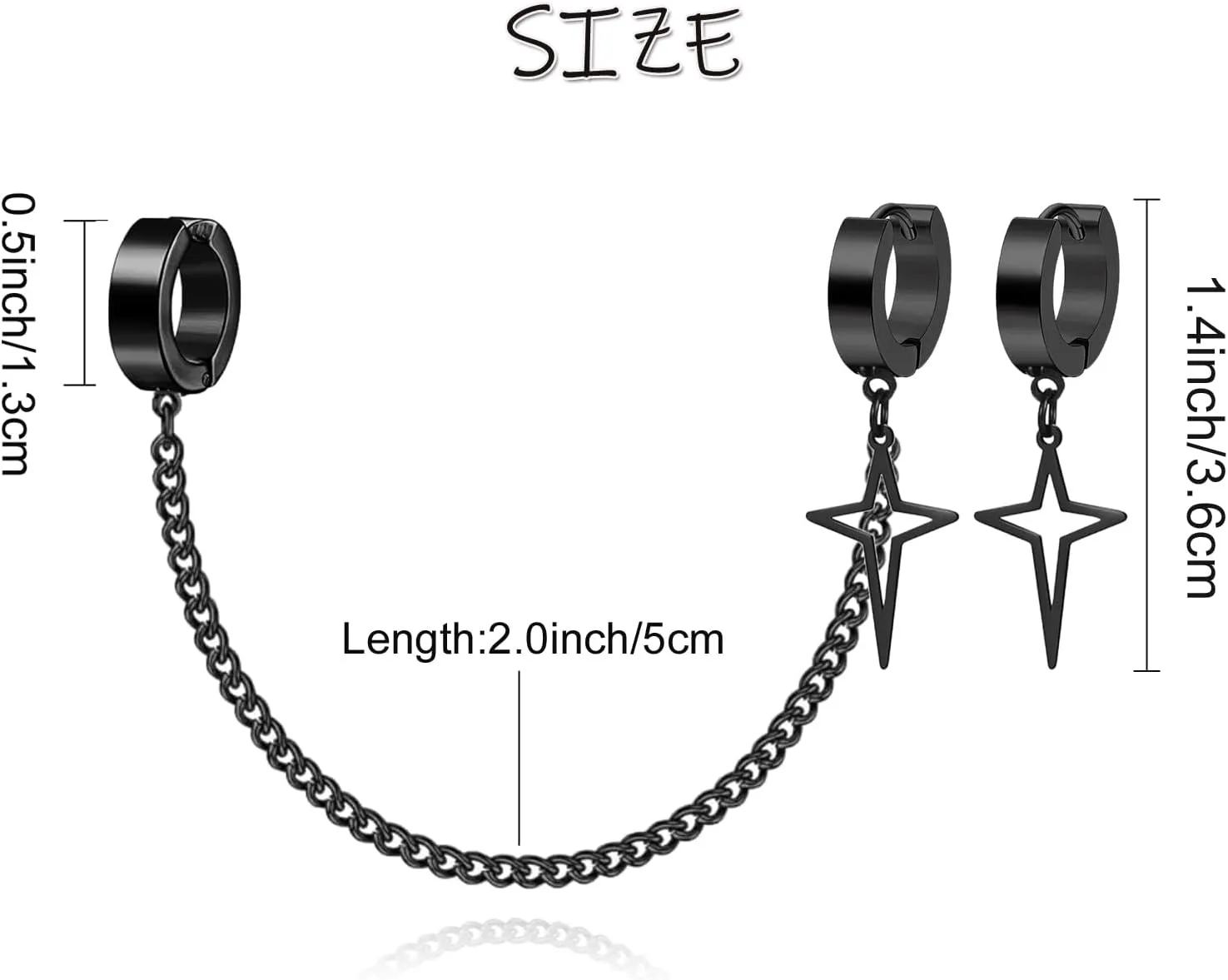 Unisex Gothic Kpop Emo Black Stainless Steel Feather Circle Ring Spike Tassel Chain Dangle Drop Earrings Piercing Jewelry Huggie Hoop Earring Gift for Men Women Teens