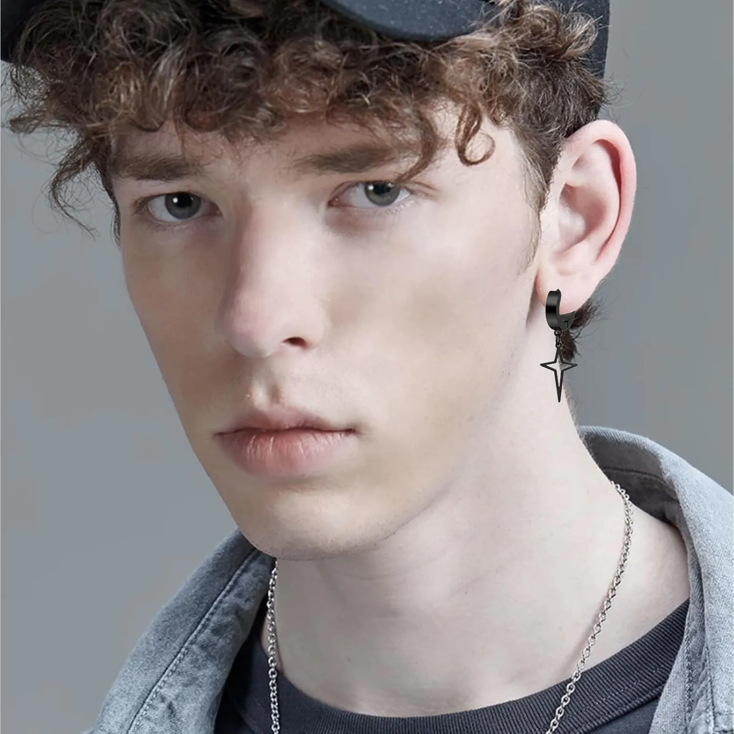 Unisex Gothic Kpop Emo Black Stainless Steel Feather Circle Ring Spike Tassel Chain Dangle Drop Earrings Piercing Jewelry Huggie Hoop Earring Gift for Men Women Teens