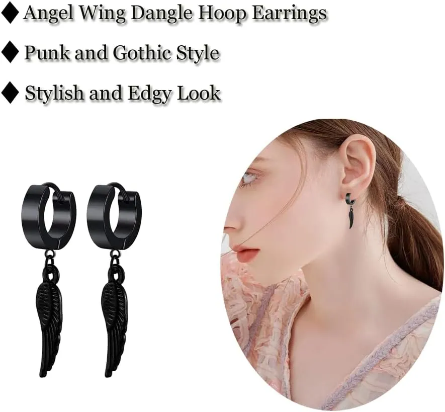 Unisex Punk Hip Hop Stainless Steel Silver Black Gold Tone Lock Thunder Lightning Bolt Dangle Huggie Hoop Earrings Gift for Women Men Boy Teens