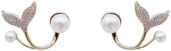 Useful ProcessedPersonality Vintage Fishtail Metal Pearl Dangle Earrings Fashion Temperament Ladies Jewelry Accessories