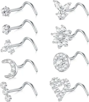 VCMART Nose Rings 18g 20g Nose Ring Surgical Steel Nose Studs Hoops Nose Piercings Jewelry Silver Gold