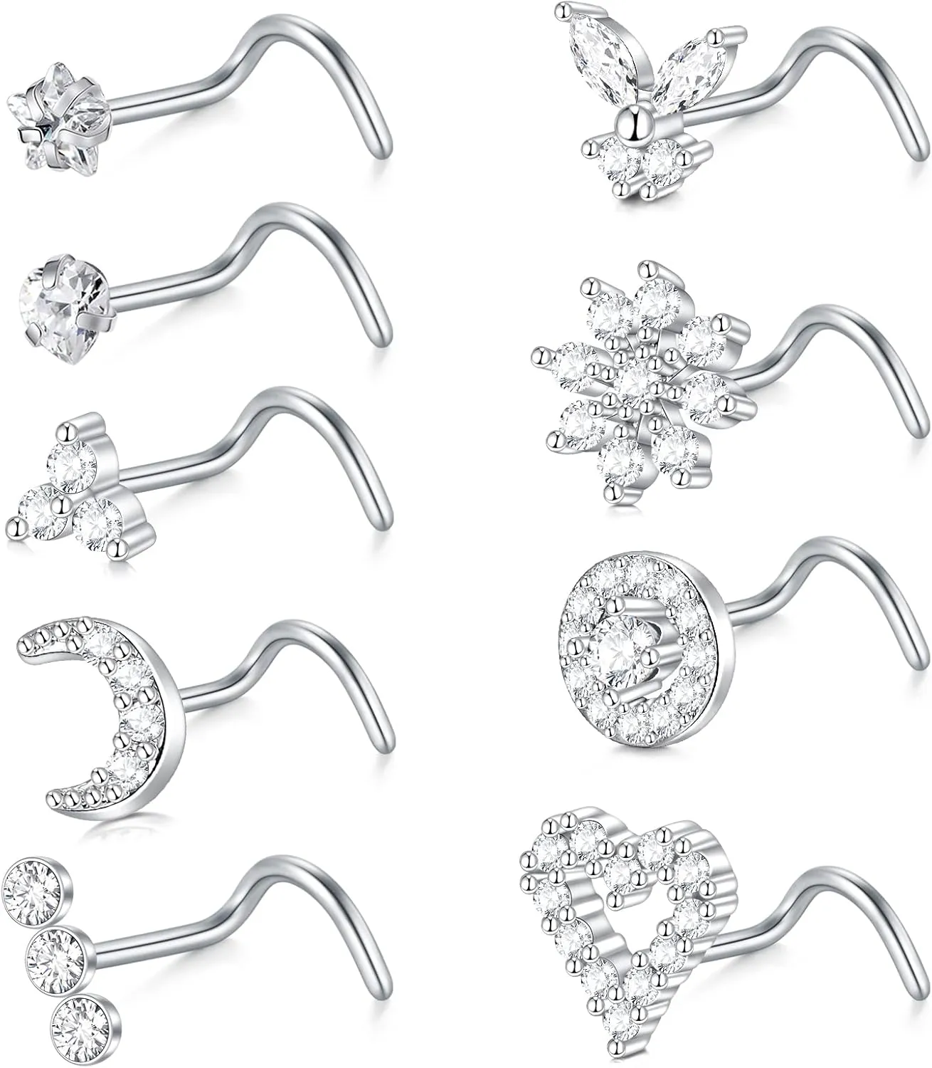 VCMART Nose Rings 18g 20g Nose Ring Surgical Steel Nose Studs Hoops Nose Piercings Jewelry Silver Gold