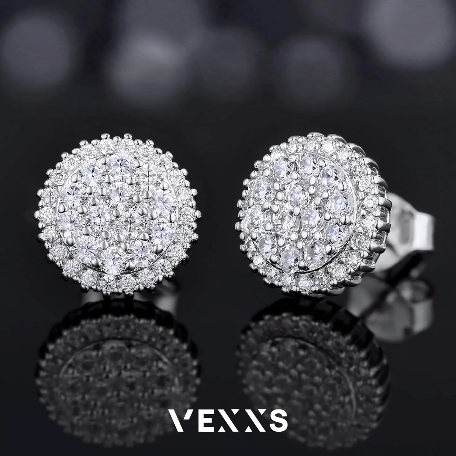 VEXXS S925 Diamond Stud Earrings for Men, 14K Real Gold Plated Iced Out Earrings Micro Pave 5A CZ Stones Mens Studs, Hypoallergenic 925 Sterling Silver Studs