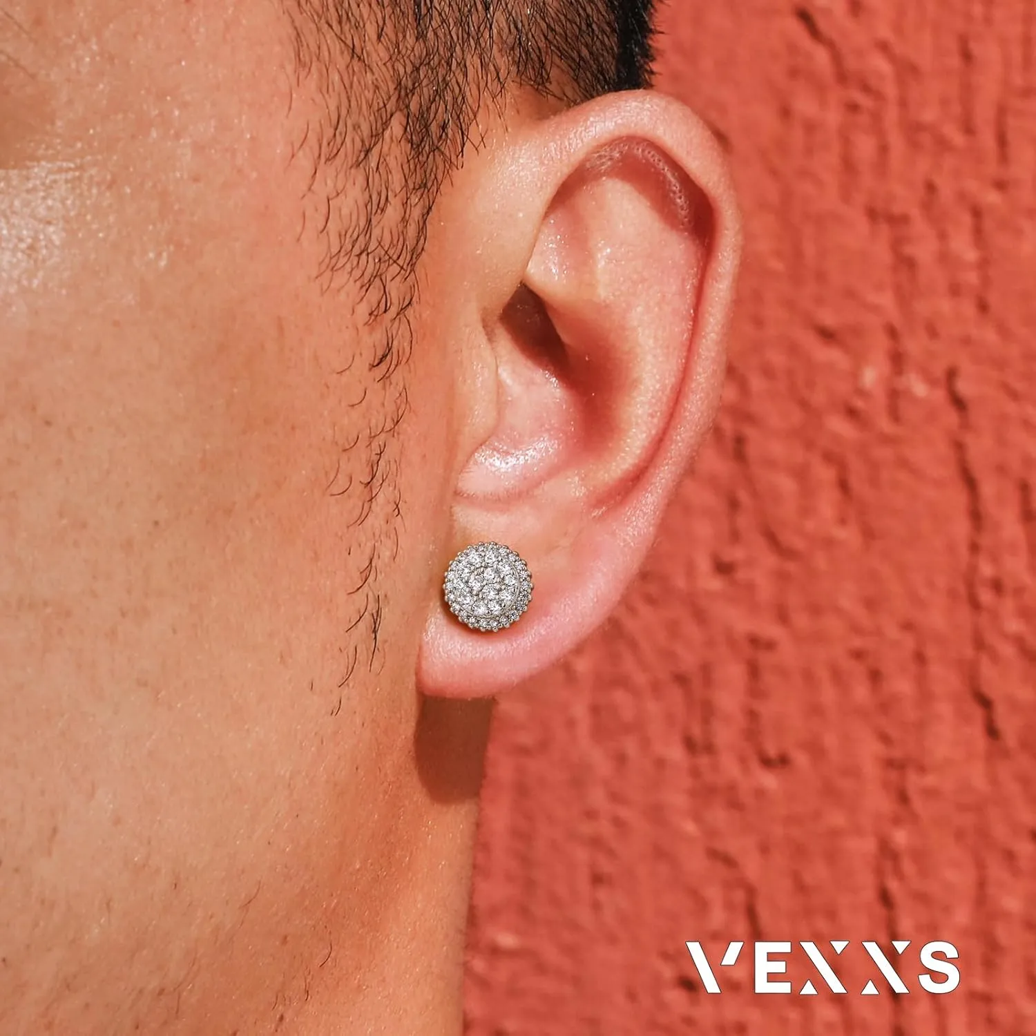 VEXXS S925 Diamond Stud Earrings for Men, 14K Real Gold Plated Iced Out Earrings Micro Pave 5A CZ Stones Mens Studs, Hypoallergenic 925 Sterling Silver Studs