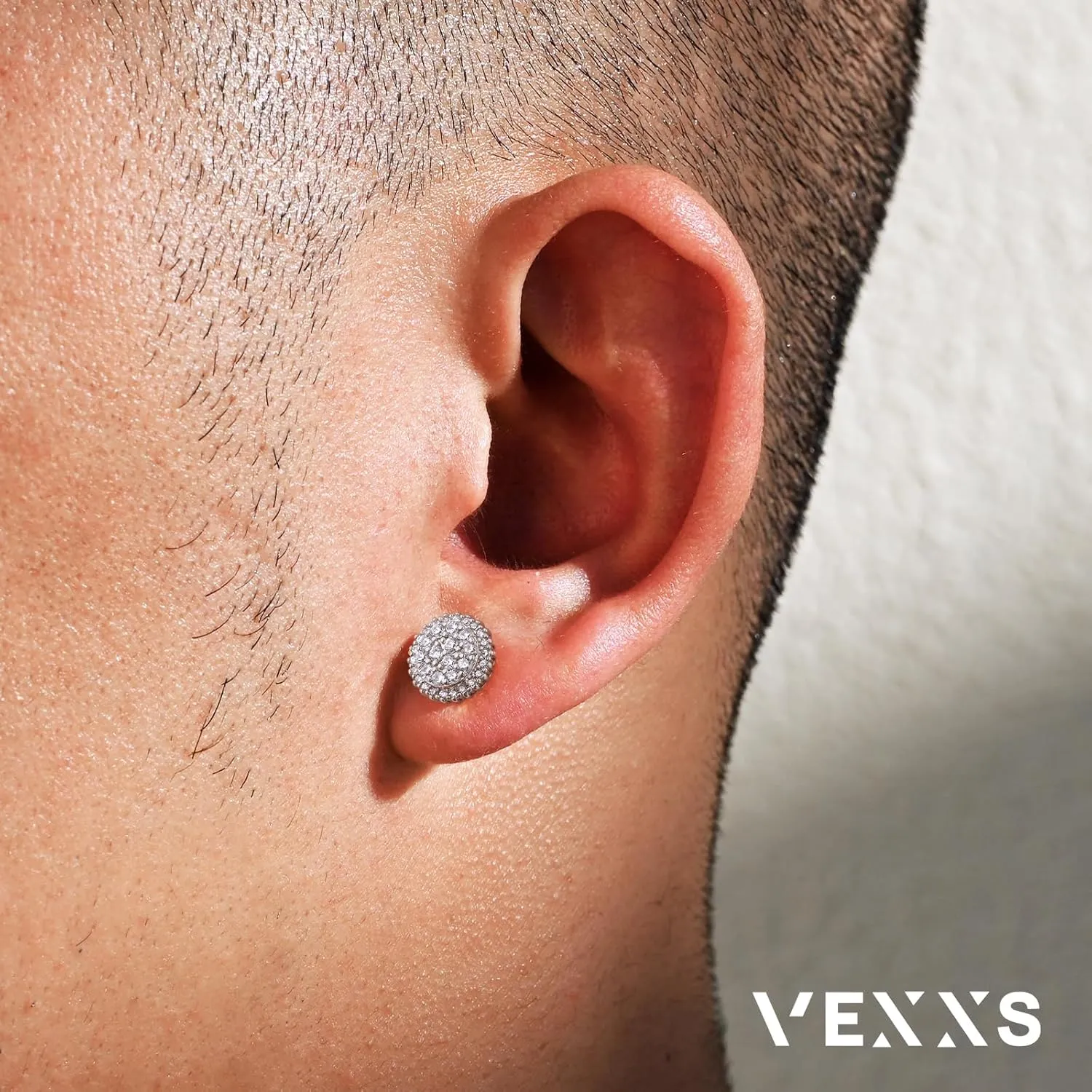 VEXXS S925 Diamond Stud Earrings for Men, 14K Real Gold Plated Iced Out Earrings Micro Pave 5A CZ Stones Mens Studs, Hypoallergenic 925 Sterling Silver Studs