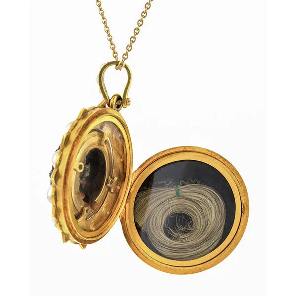 Victorian Diamond, Bull's Eye Agate, Pearl & Enamel Locket