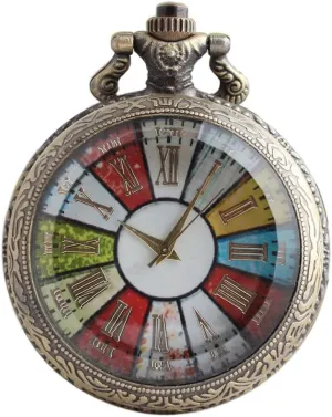 VIGOROSO Open Face Roman Numeral Necklace Pendant Antique Steampunk Pocket Watch