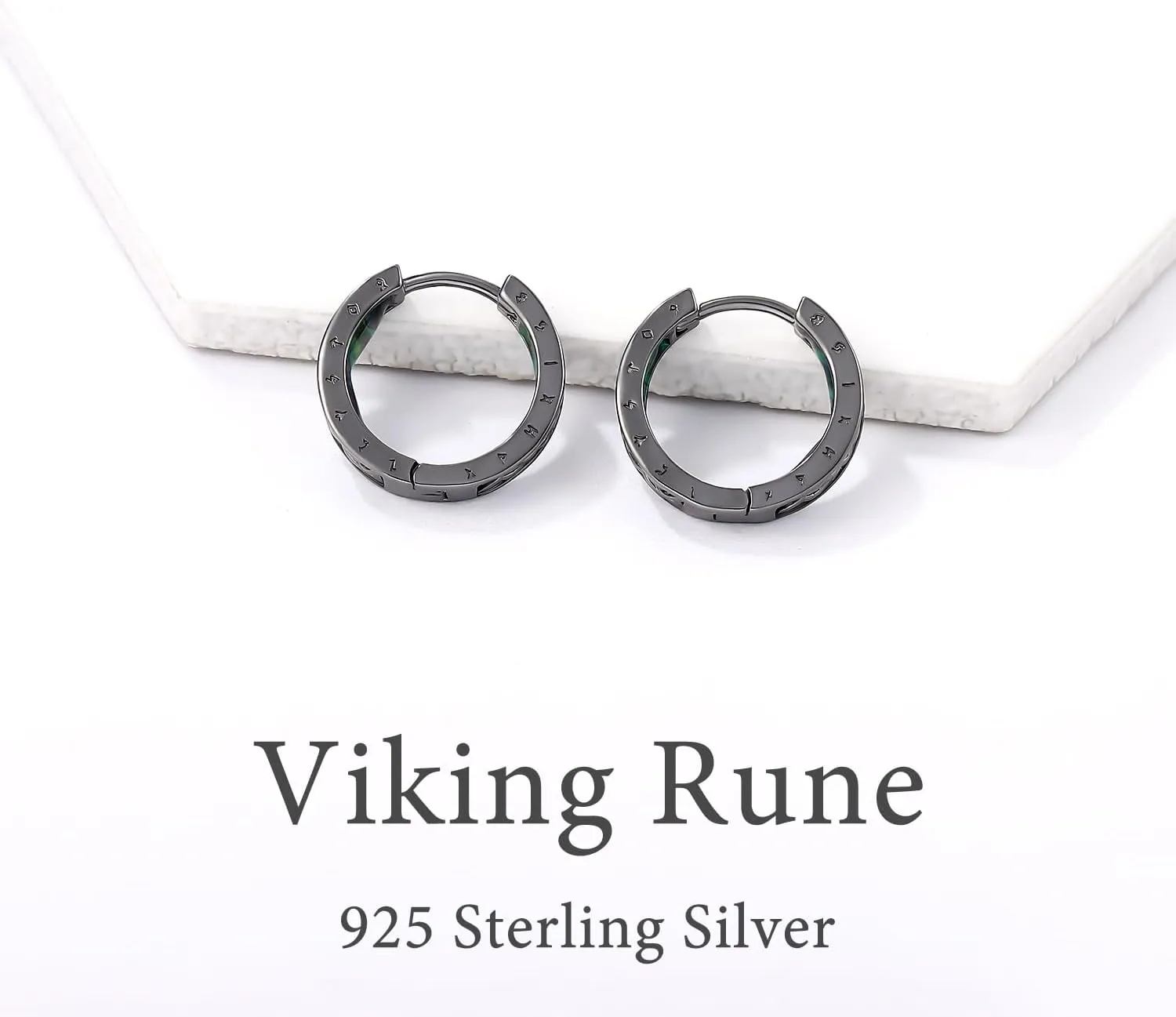 Viking Earrings Norse for Men Women 16mm 925 Sterling Silver Huggie Rune Celtic Hoop Earring Viking Jewelry Gifts Sturdy Punk Hoop Earrings Silver