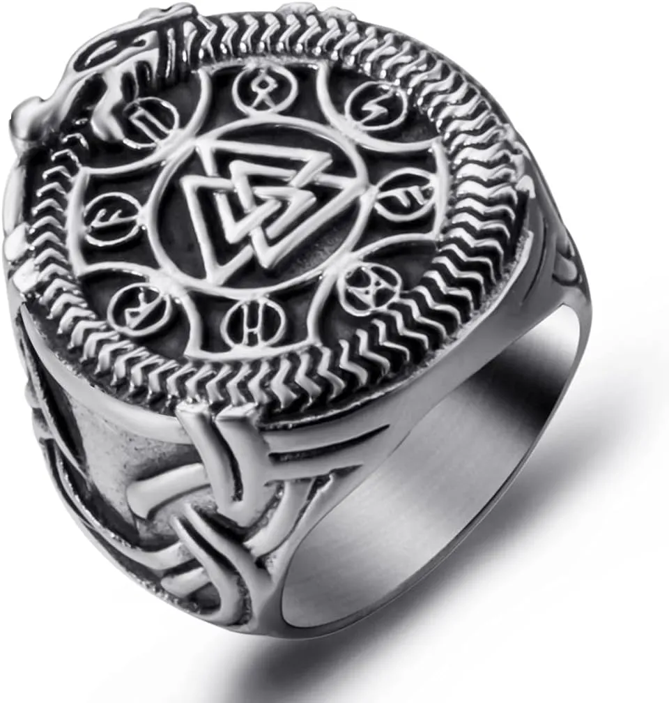 Viking Rings Valknut Pirate Compass Norse Scandinavian Text Symbol Men Stainless Steel Vintage Jewelry