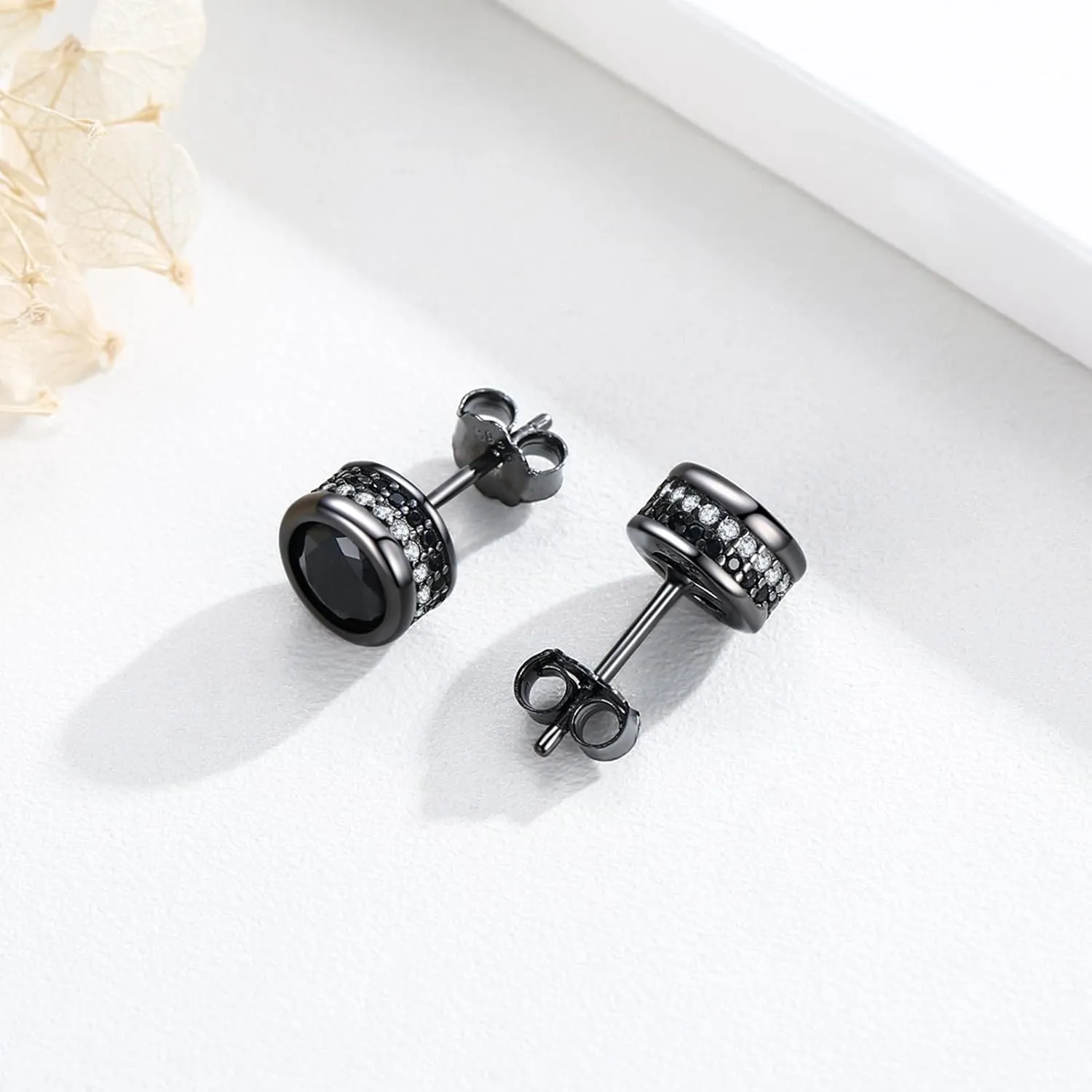 Viking Rune Earrings 925 Sterling Silver Trinity/Triangular Viking Rune Black Stud Earrings Hypoallergenic Men Women Celtic Knot Nordic Jewelry Gift