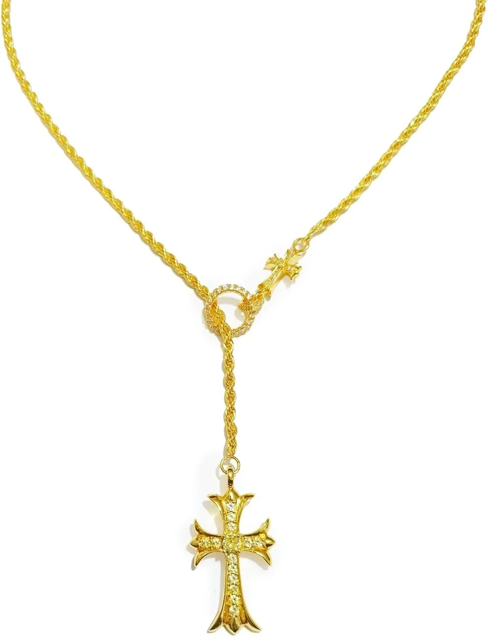 Vintage CZ Diamond Gold/Silver Chain Cross Necklace for Women,18k Gold Plated Long Pendant Y Necklace,Trendy Jewelry Gifts for Women. (18K Gold)