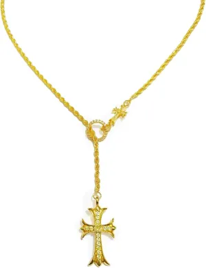 Vintage CZ Diamond Gold/Silver Chain Cross Necklace for Women,18k Gold Plated Long Pendant Y Necklace,Trendy Jewelry Gifts for Women. (18K Gold)