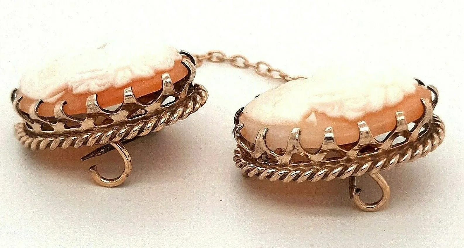 Vintage Double Shell Cameo Gold Plated Brooch Ornate Costume Jewellery