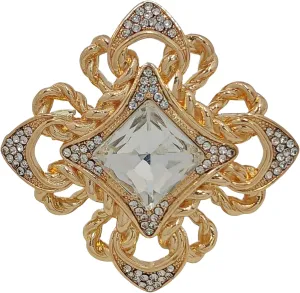Vintage Maltese Cross Brooch Pin, Golden Rope Accent, Crystals