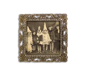 Vintage Photo of Children in Halloween Costumes Handmade Square Glass Baroque Style BROOCH or Pin Jewelry (Antique Bronze Tone)