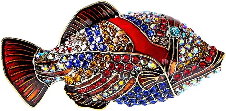 Vintage Red Fish Rhinestone Brooch Pin for Women Girls Men Crystal Cluster Fashion Cartoon Animal Lapel Pins Dress Accessories Unisex Delicacy Party Jewelry