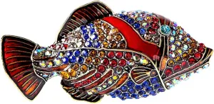 Vintage Red Fish Rhinestone Brooch Pin for Women Girls Men Crystal Cluster Fashion Cartoon Animal Lapel Pins Dress Accessories Unisex Delicacy Party Jewelry