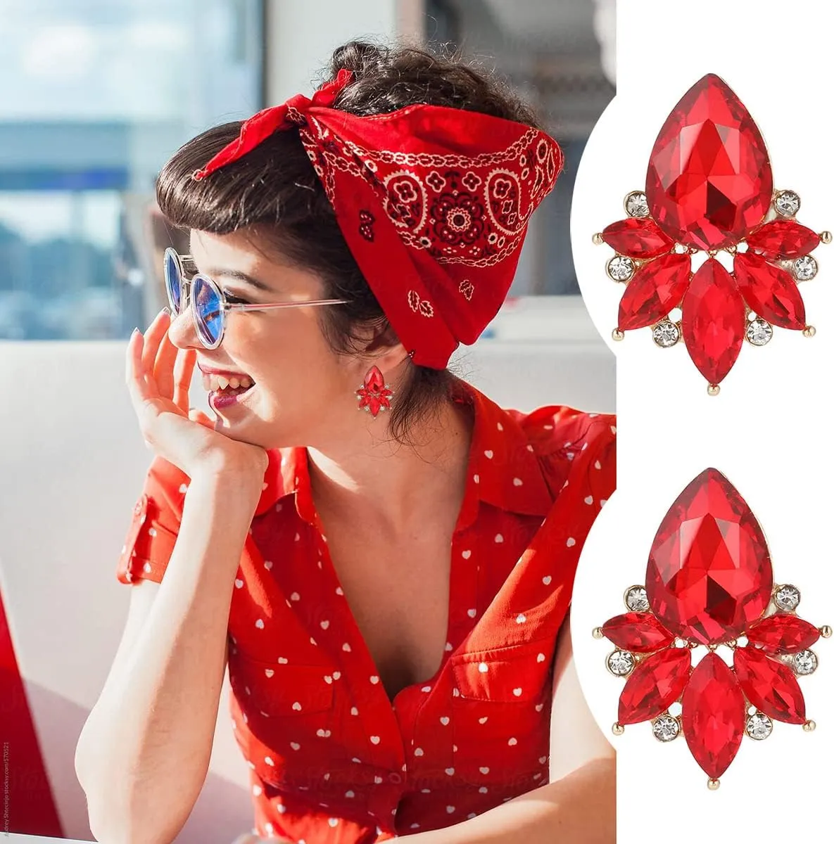 Vintage Rhinestone Earrings Fancy Crystal Cluster Drop Earrings Art Deco Earrings for Women